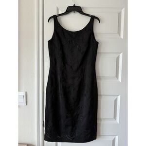 Vtg Marie St. Claire Embroidered Sleeveless Dress Womens 10 Black Floral Pattern